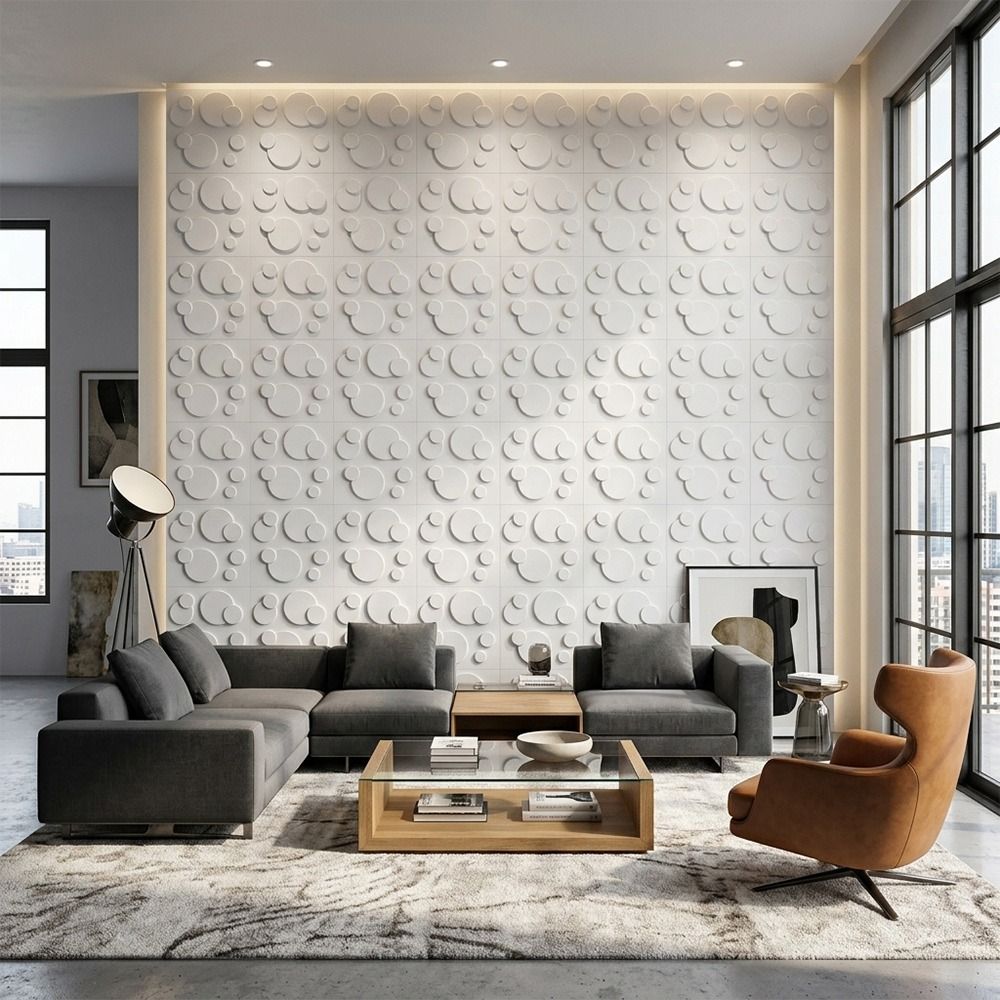 White 3D Wall Panel 50*50cm Em - Pvc Panel Background ulasan dan harga